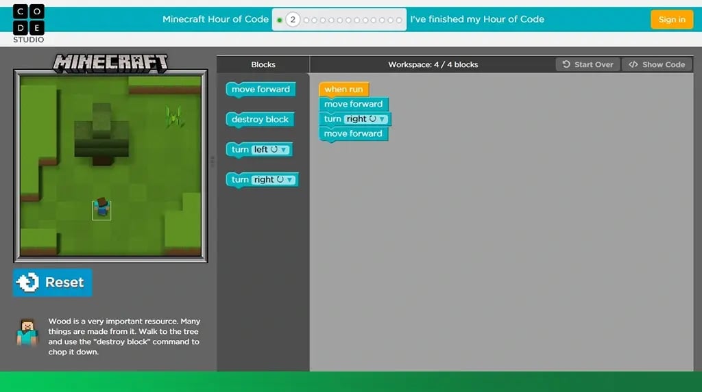 Introduces coding and programming
